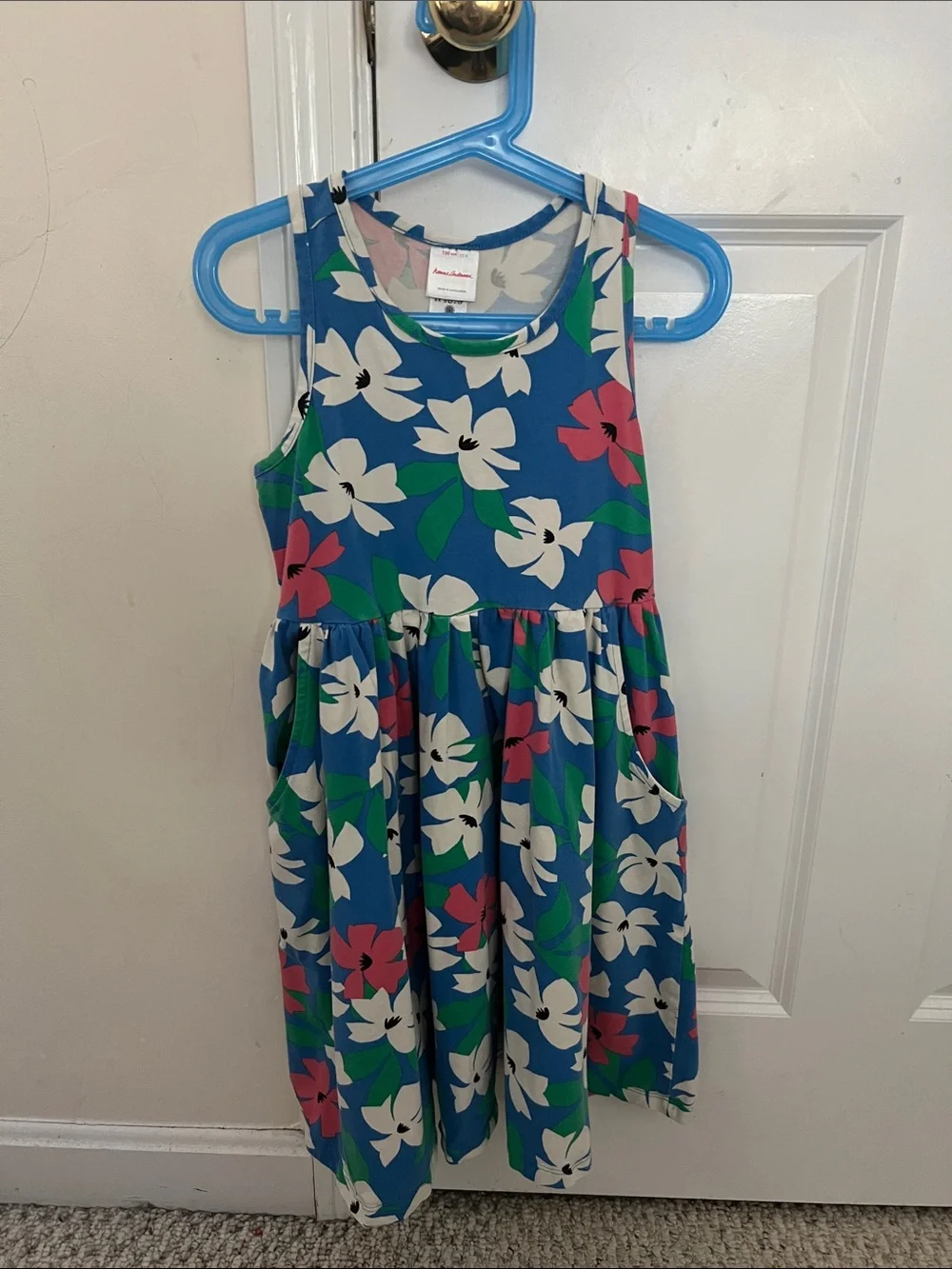 Hanna Andersson Blue Floral Tank Dress with Pink & White Blooms